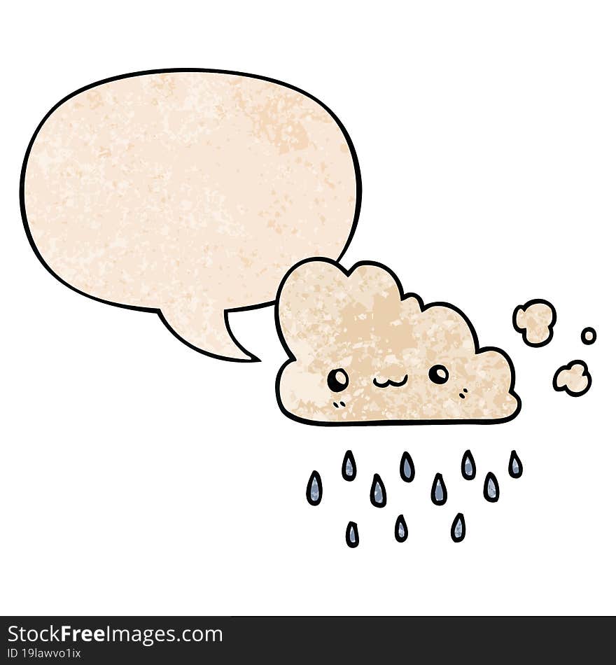 cartoon storm cloud and speech bubble in retro texture style