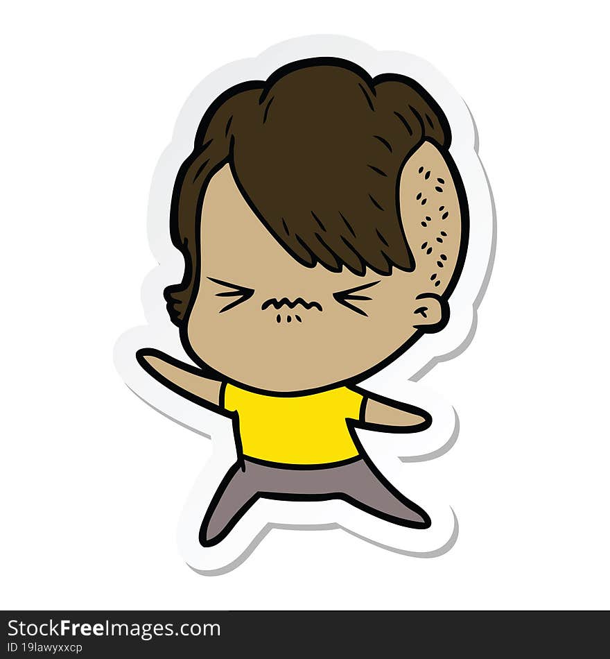 sticker of a cartoon annoyed hipster girl