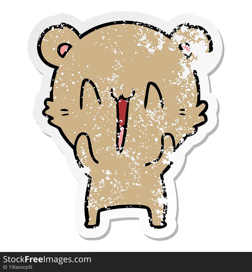 distressed sticker of a happy bear cartoon