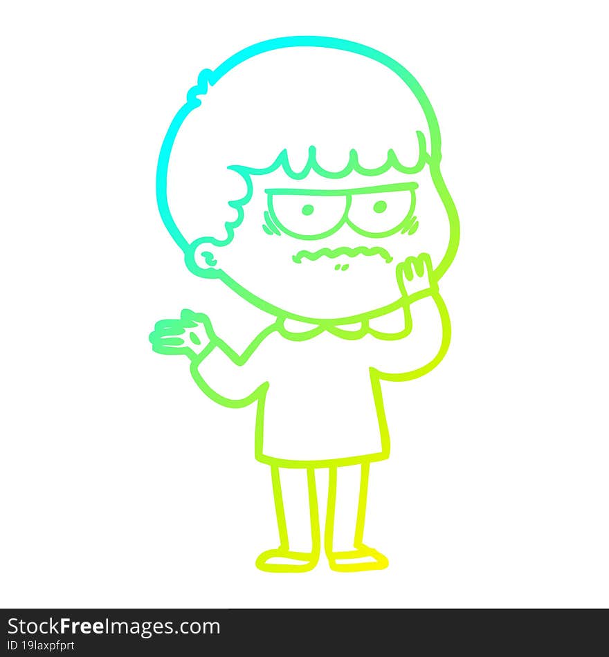 cold gradient line drawing cartoon angry man