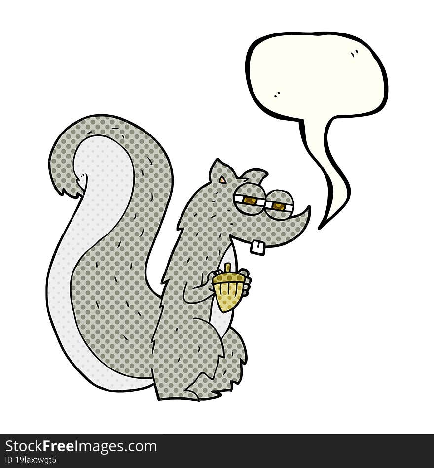 comic book speech bubble cartoon squirrel with nut