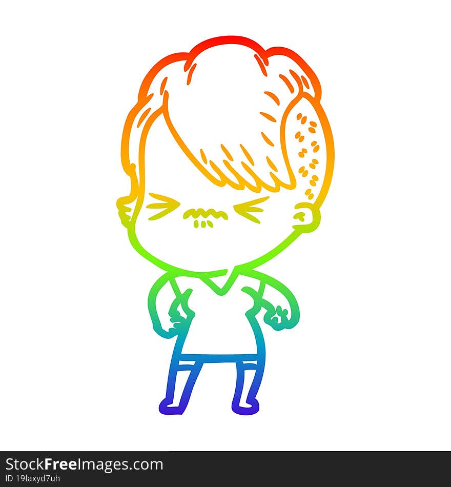 rainbow gradient line drawing cartoon annoyed hipster girl