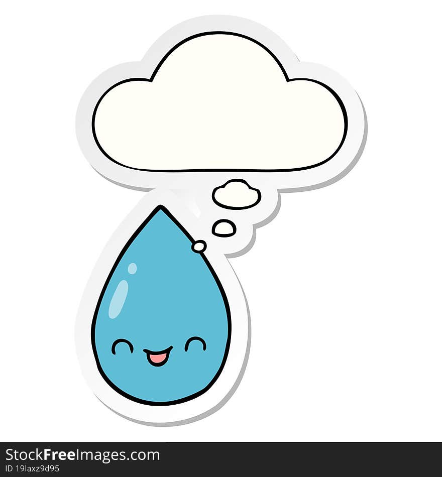 cartoon cute raindrop and thought bubble as a printed sticker