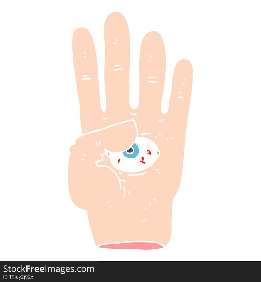 flat color illustration of spooky hand with eyeball. flat color illustration of spooky hand with eyeball