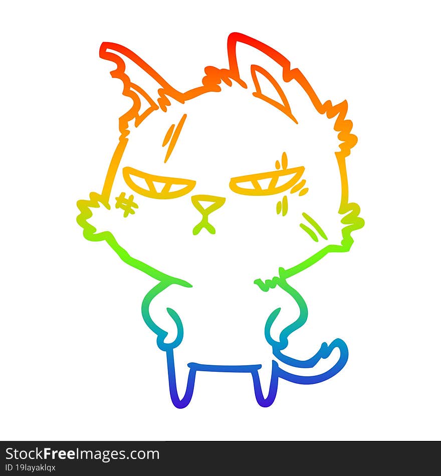 Rainbow Gradient Line Drawing Tough Cartoon Cat