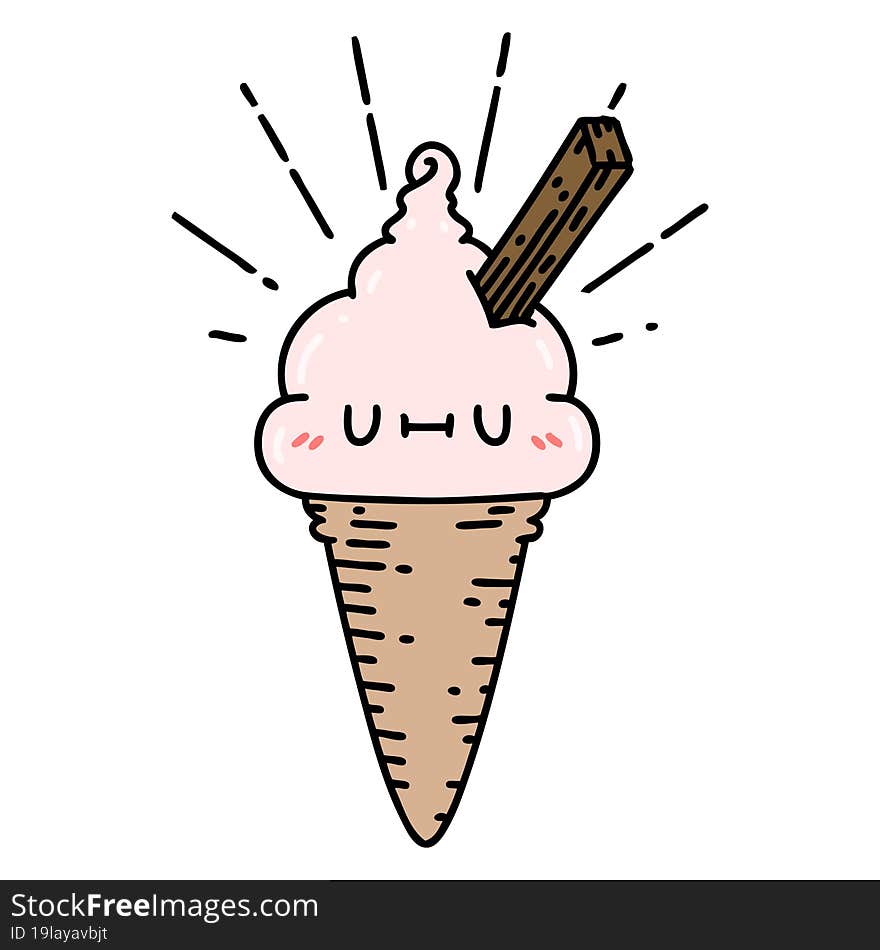 traditional tattoo style ice cream character