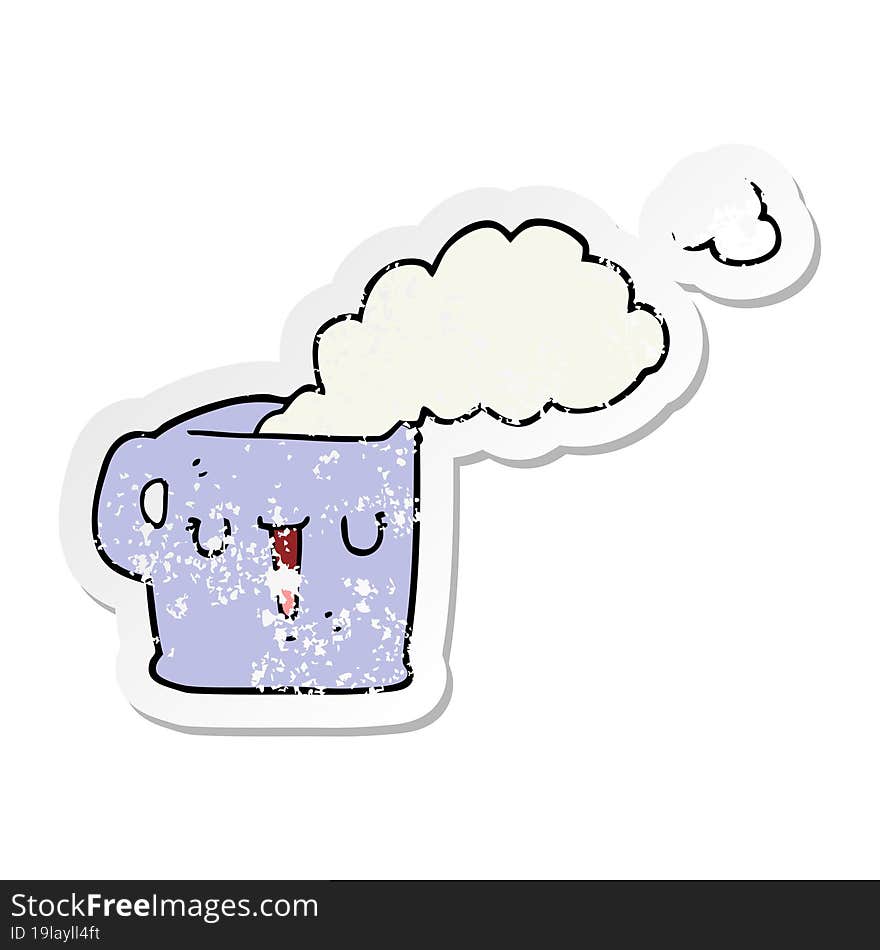 distressed sticker of a cartoon hot cup of coffee