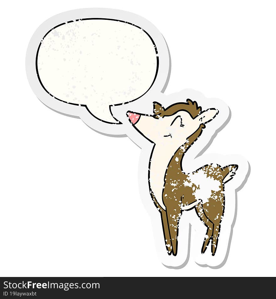 cartoon deer and speech bubble distressed sticker