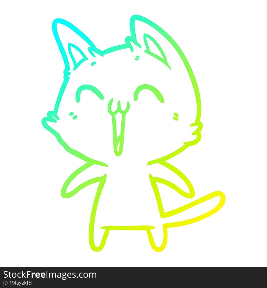 cold gradient line drawing happy cartoon cat meowing