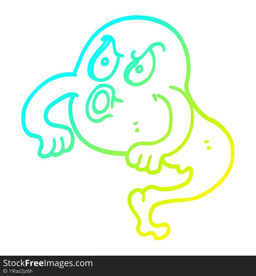 cold gradient line drawing of a cartoon angry ghost