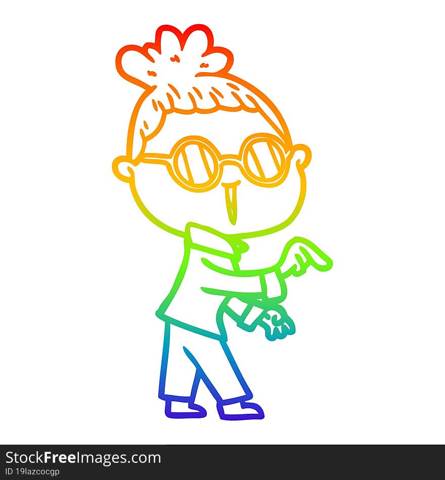 rainbow gradient line drawing cartoon woman wearing spectacles