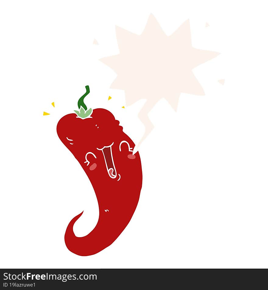 cartoon chili pepper and speech bubble in retro style