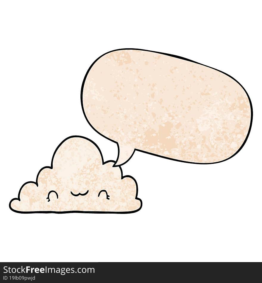 cute cartoon cloud and speech bubble in retro texture style