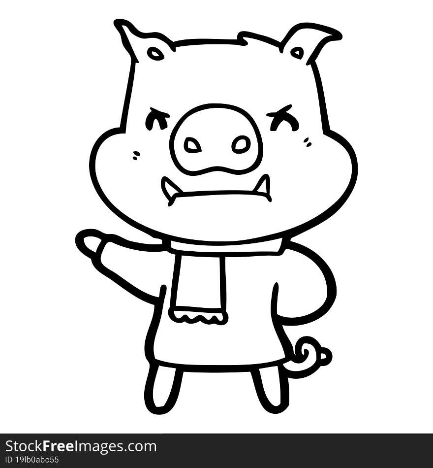 angry cartoon pig in winter clothes. angry cartoon pig in winter clothes