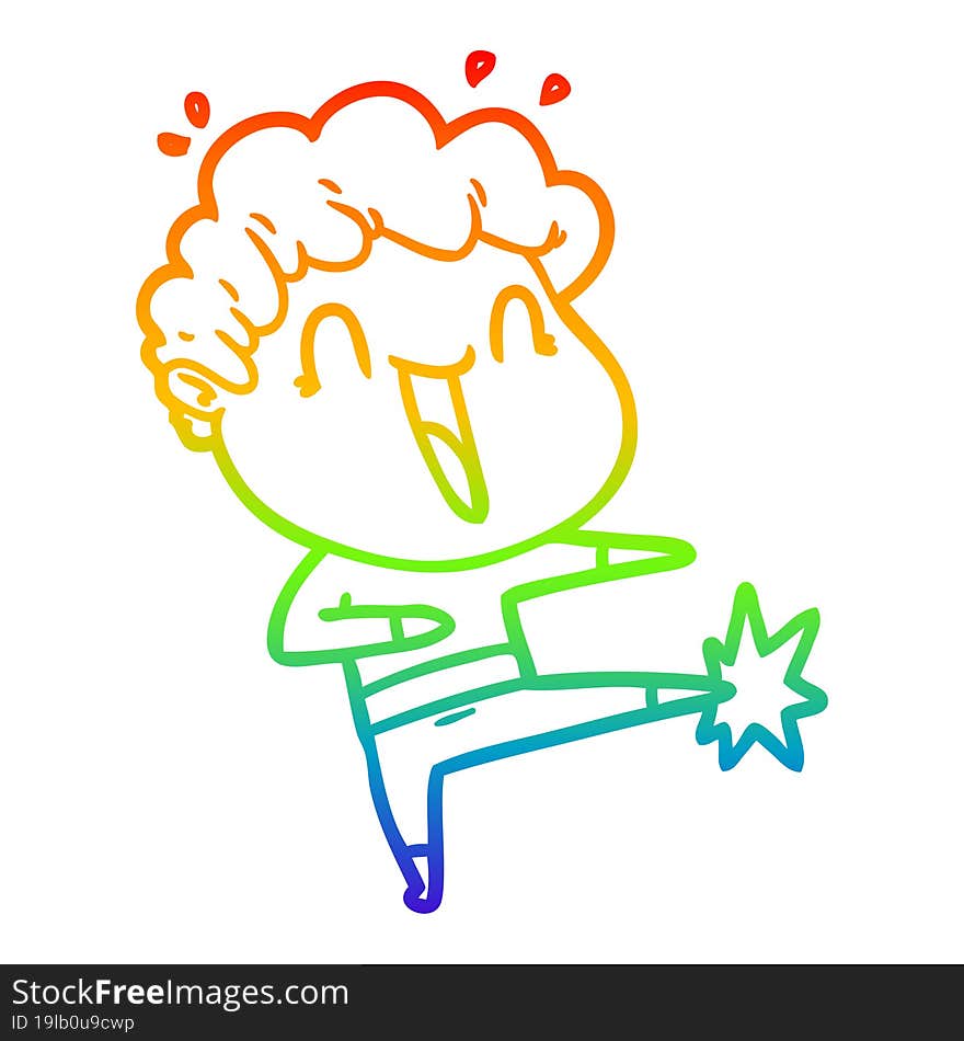 rainbow gradient line drawing of a cartoon happy man