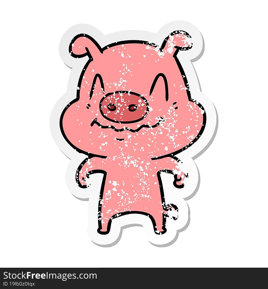 distressed sticker of a nervous cartoon pig