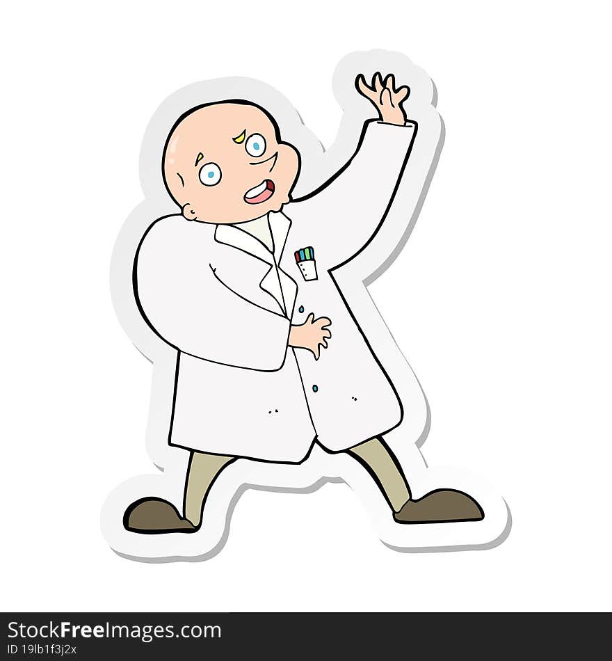 sticker of a cartoon mad scientist