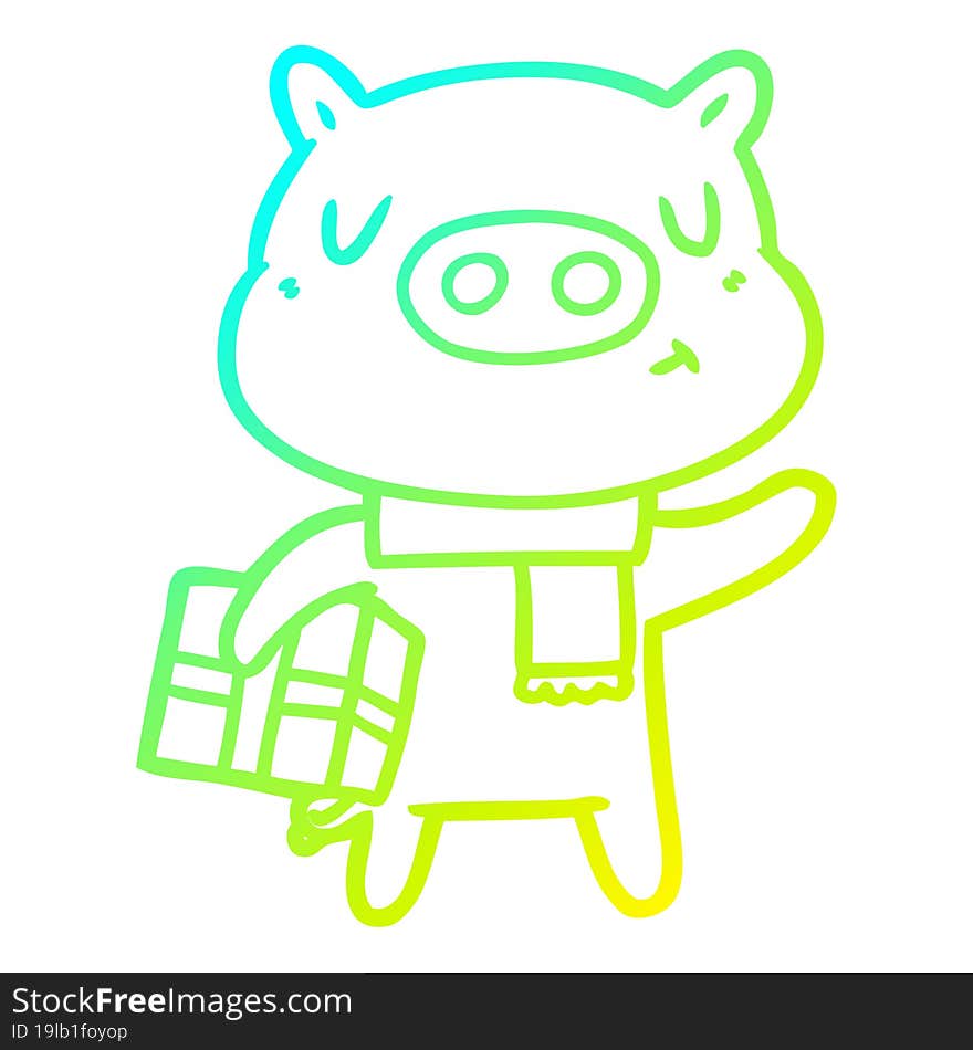 cold gradient line drawing cartoon christmas pig