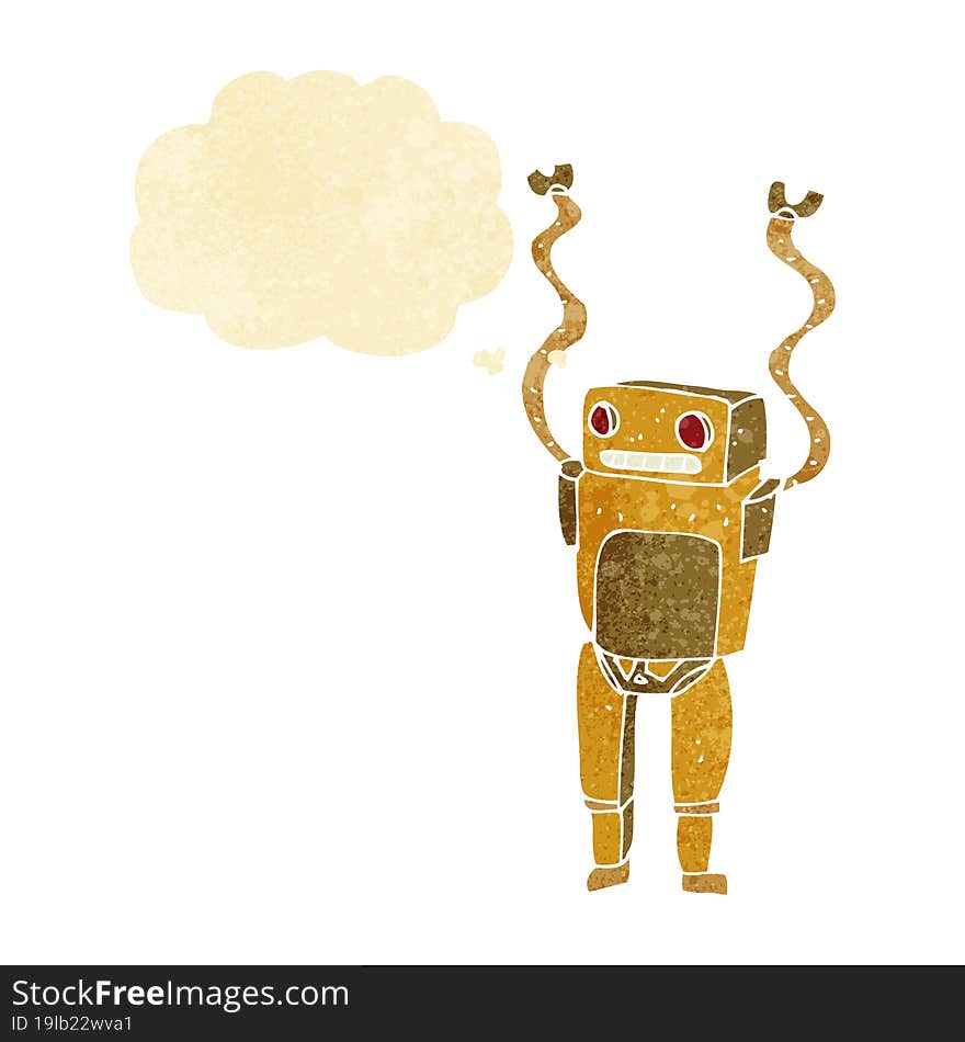 cartoon funny robot with thought bubble