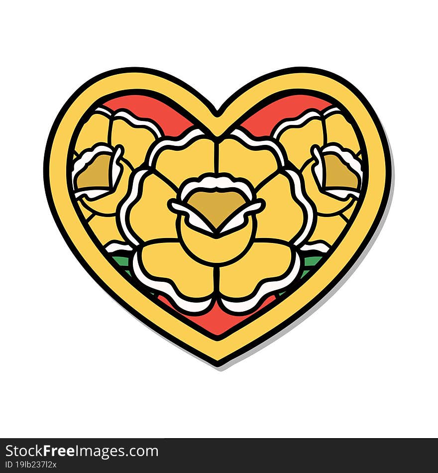 sticker of tattoo in traditional style of a heart and flowers. sticker of tattoo in traditional style of a heart and flowers