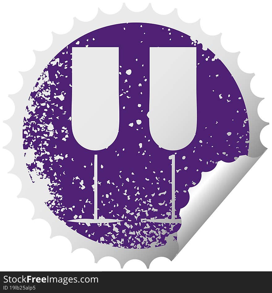 distressed circular peeling sticker symbol of a champagne flutes