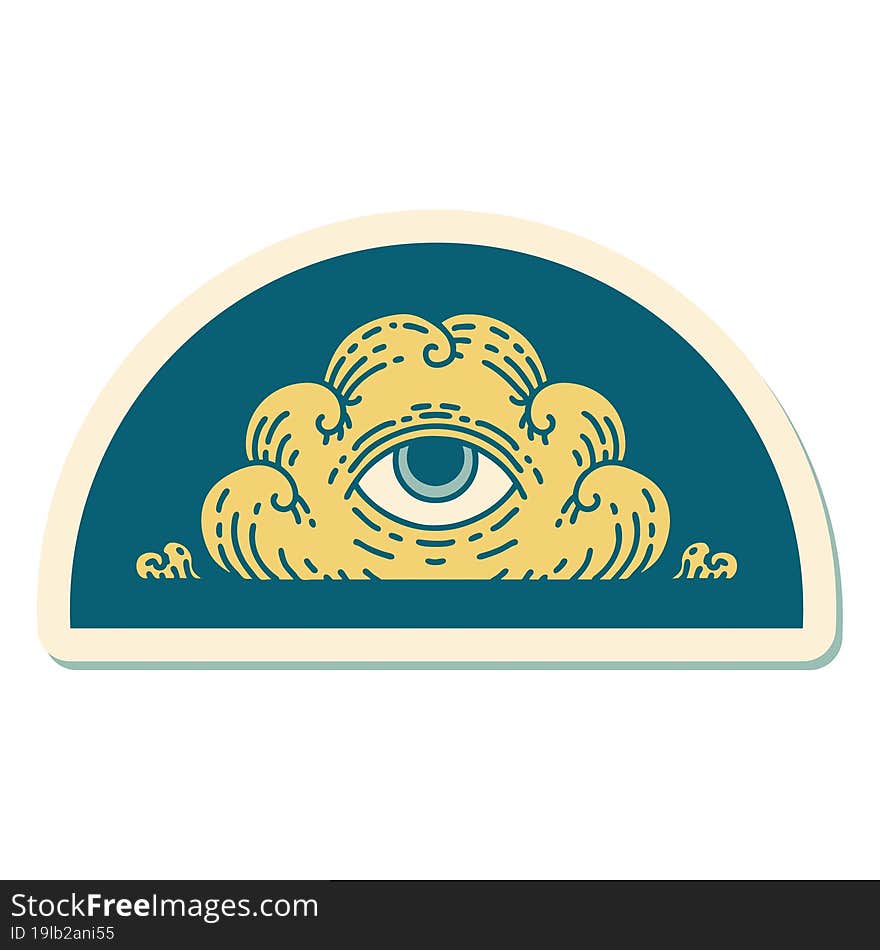 sticker of tattoo in traditional style of an all seeing eye cloud. sticker of tattoo in traditional style of an all seeing eye cloud