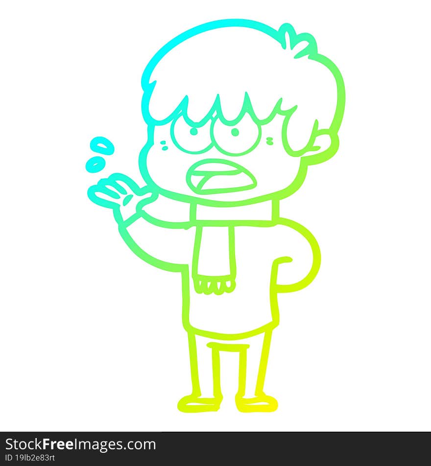 cold gradient line drawing worried cartoon boy