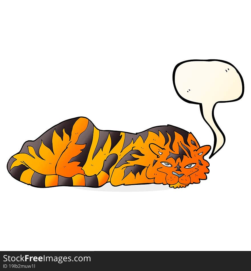 Cartoon Resting Tiger With Speech Bubble