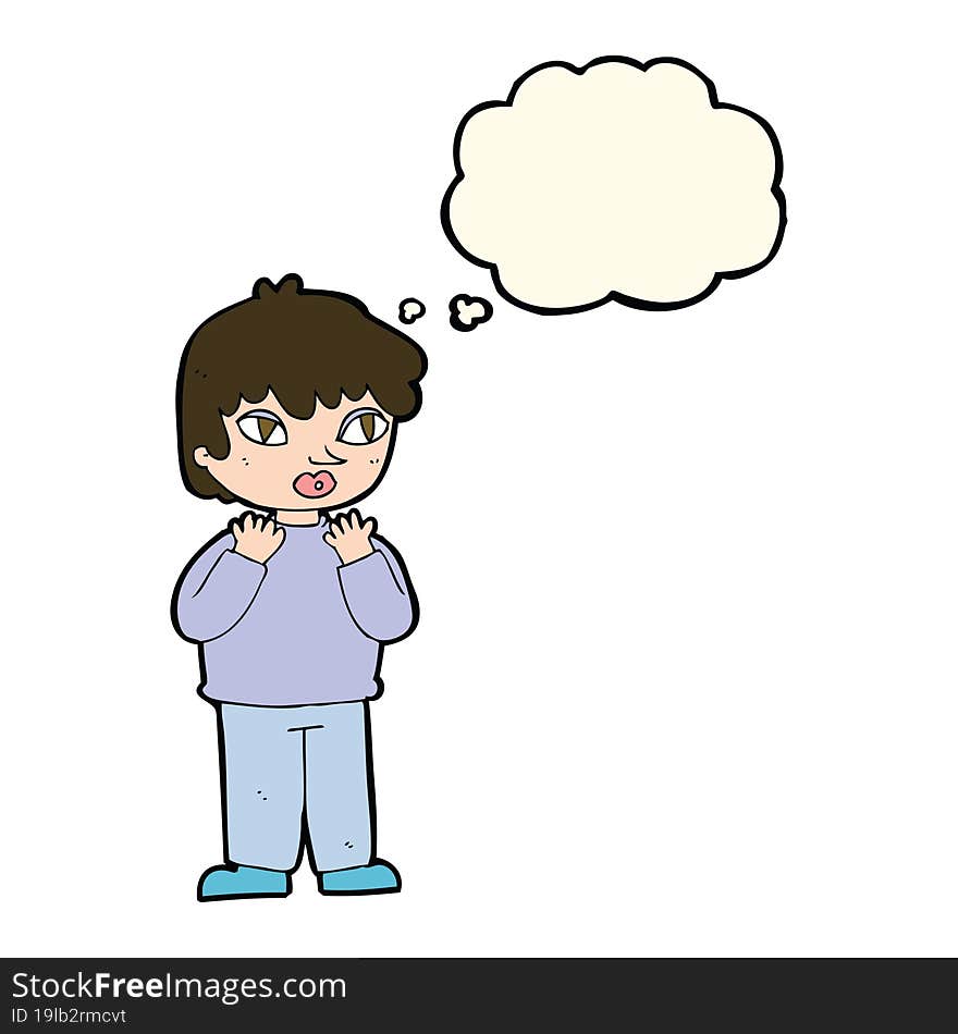 cartoon worried person with thought bubble