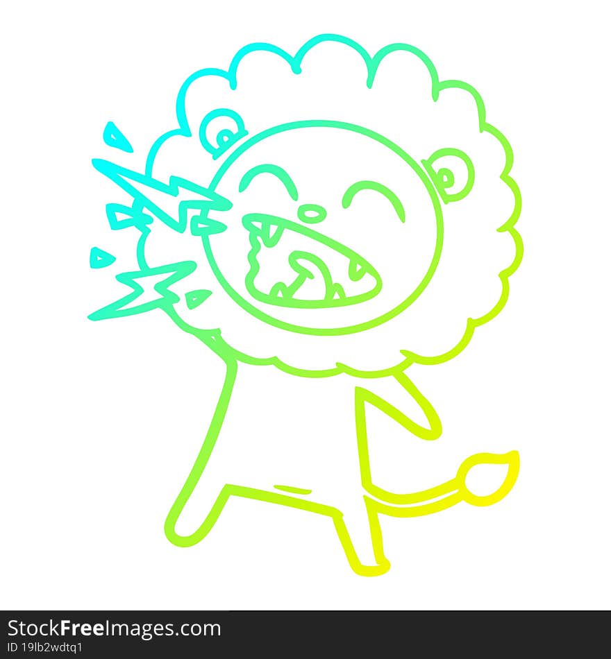 cold gradient line drawing cartoon roaring lion