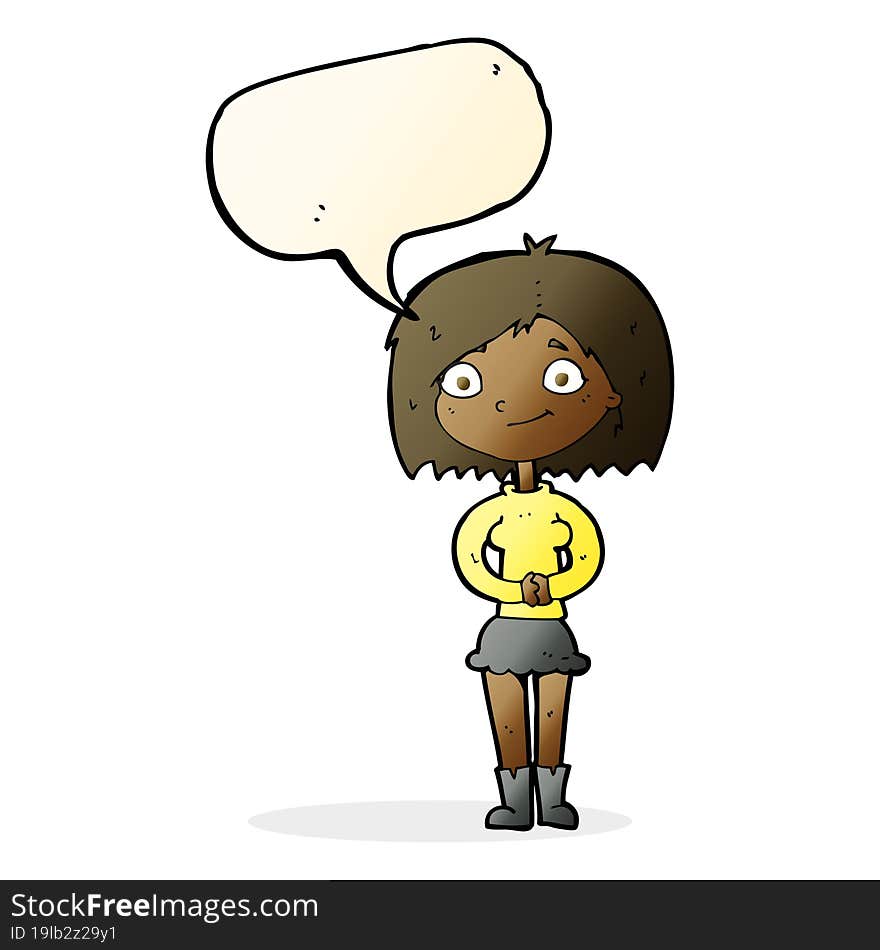 Cartoon Happy Woman With Speech Bubble