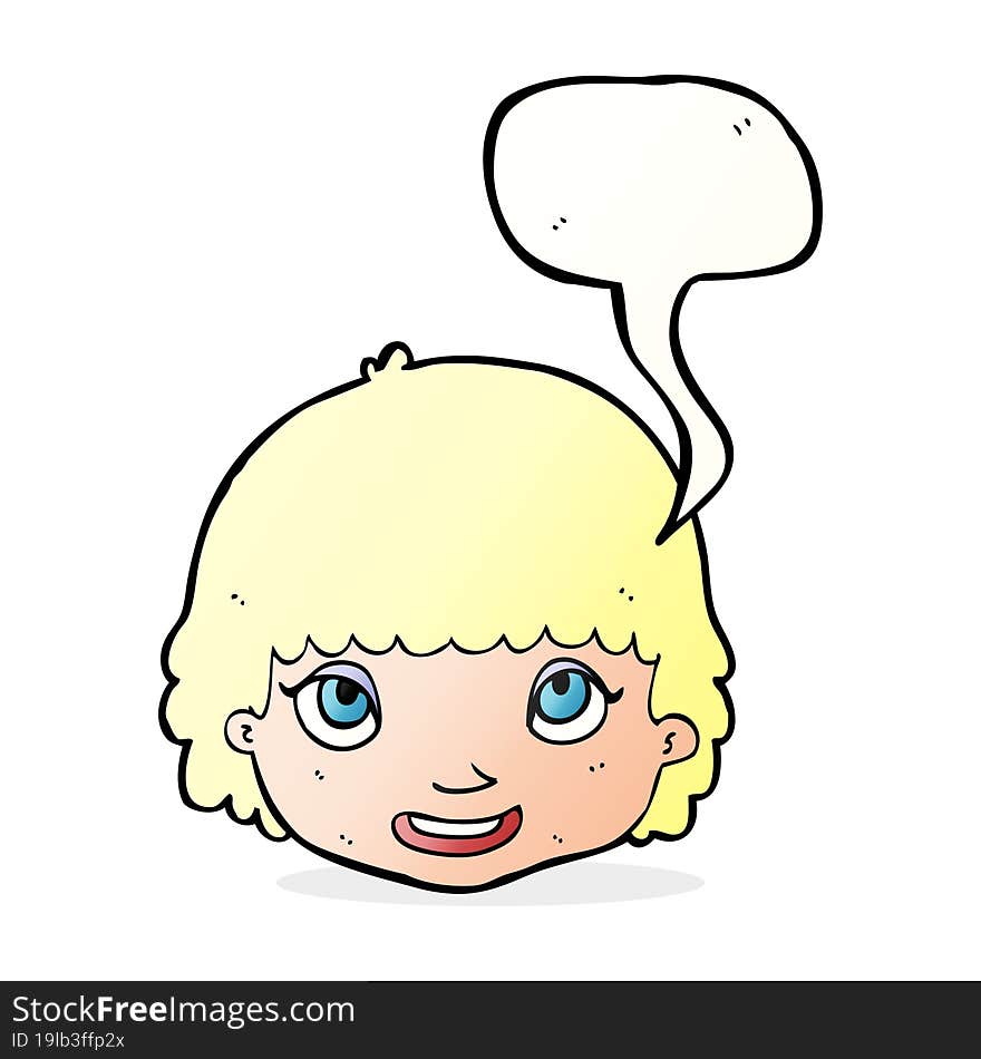 Cartoon Happy Female Face With Speech Bubble