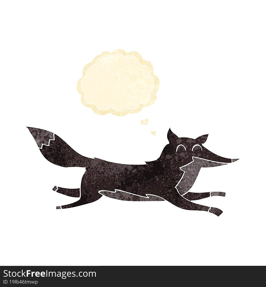 cartoon running wolf with thought bubble