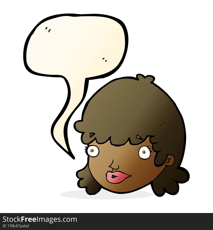 cartoon staring girl with speech bubble