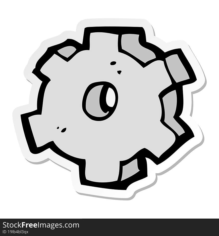 sticker of a cartoon cog symbol