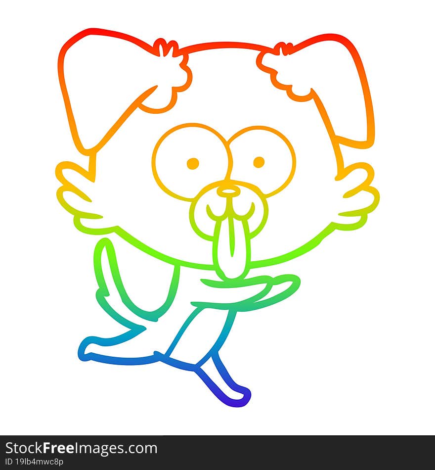 rainbow gradient line drawing of a cartoon running dog with tongue sticking out