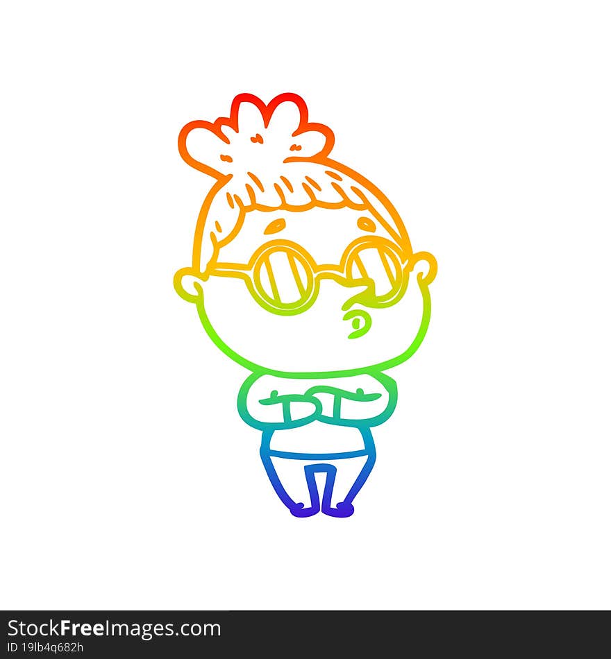 rainbow gradient line drawing cartoon woman wearing sunglasses