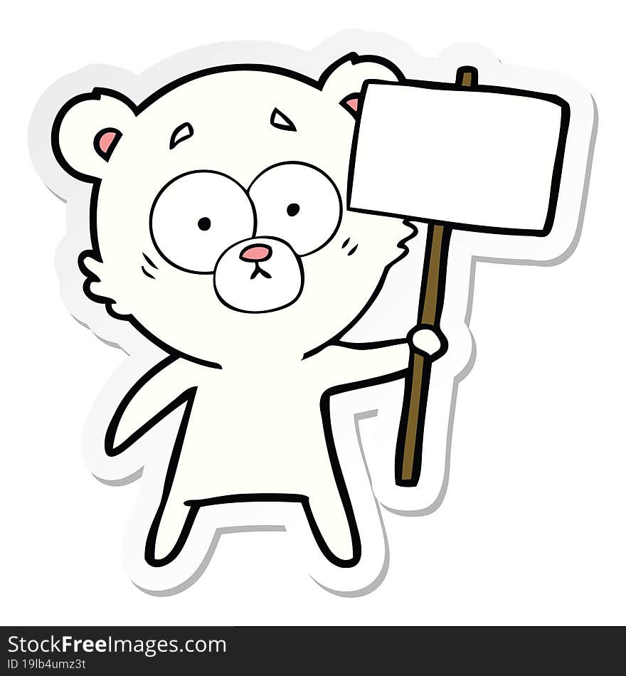 sticker of a nervous polar bear cartoon with protest sign