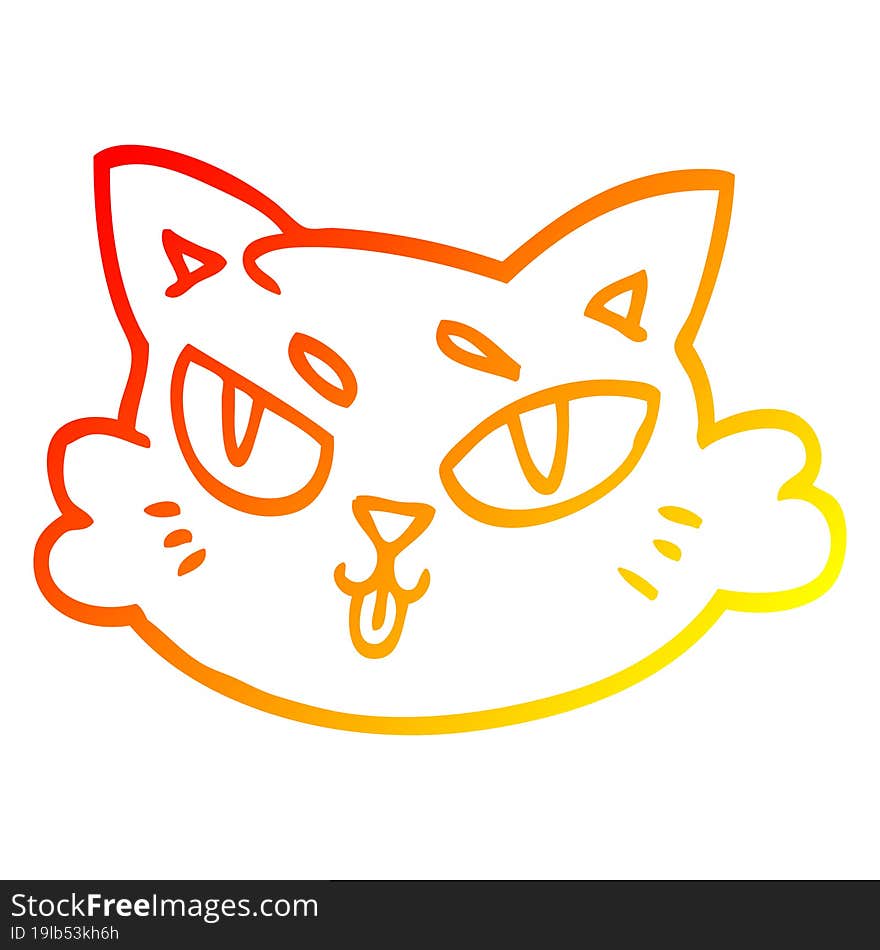 warm gradient line drawing of a cartoon cats face