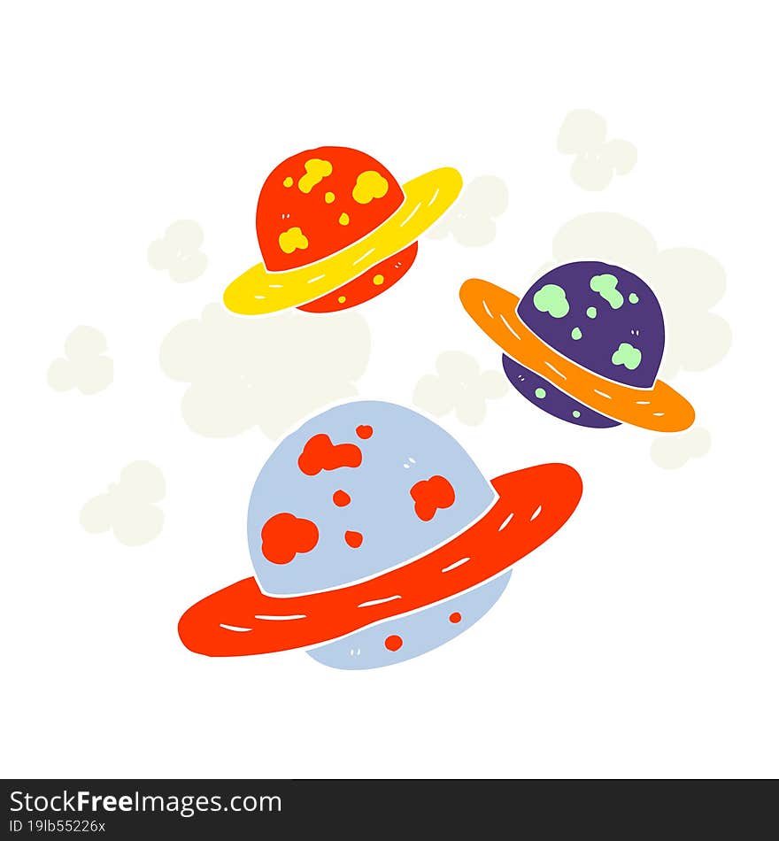 Flat Color Illustration Of A Cartoon Planets