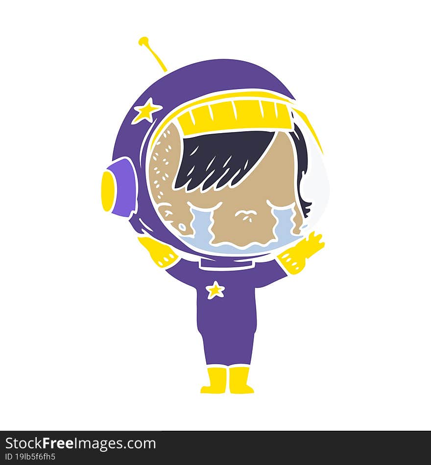 Flat Color Style Cartoon Crying Astronaut Girl