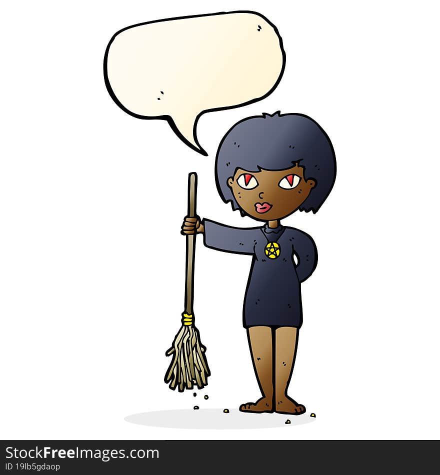 cartoon pretty witch girl with speech bubble