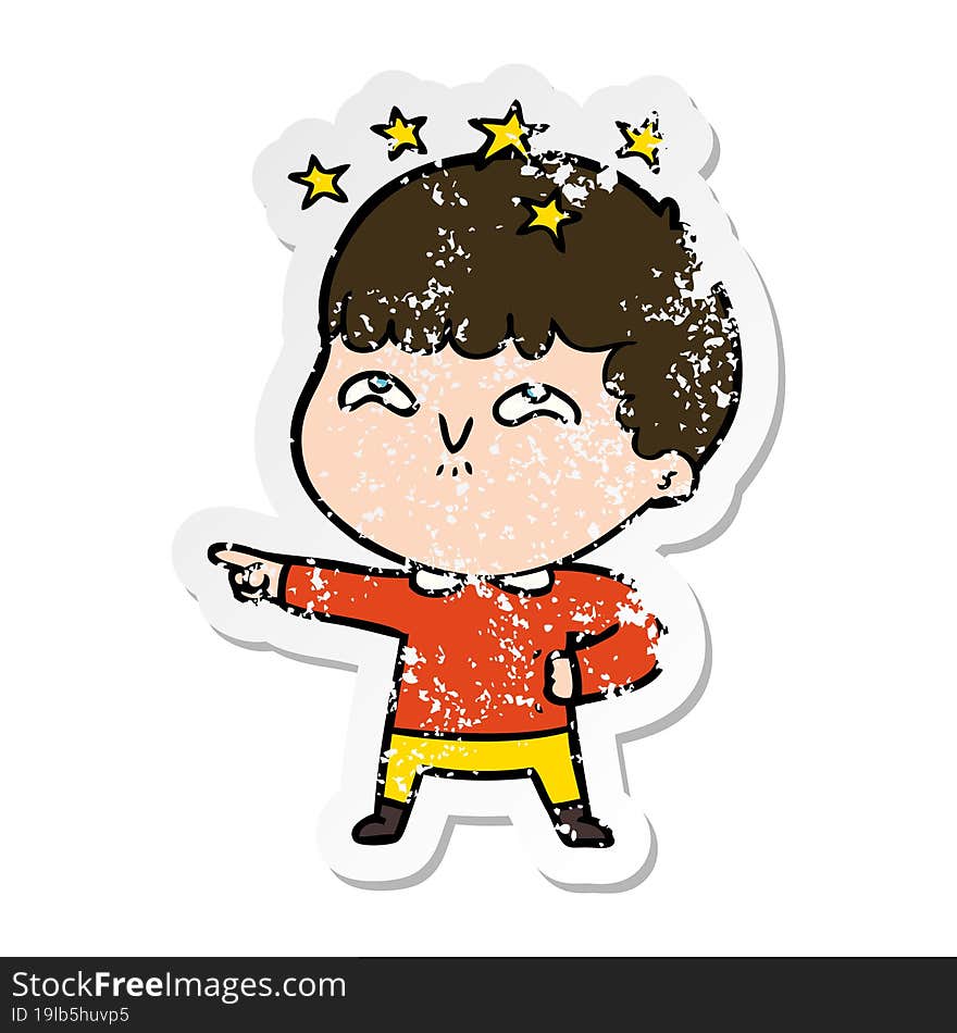 distressed sticker of a cartoon amazed boy