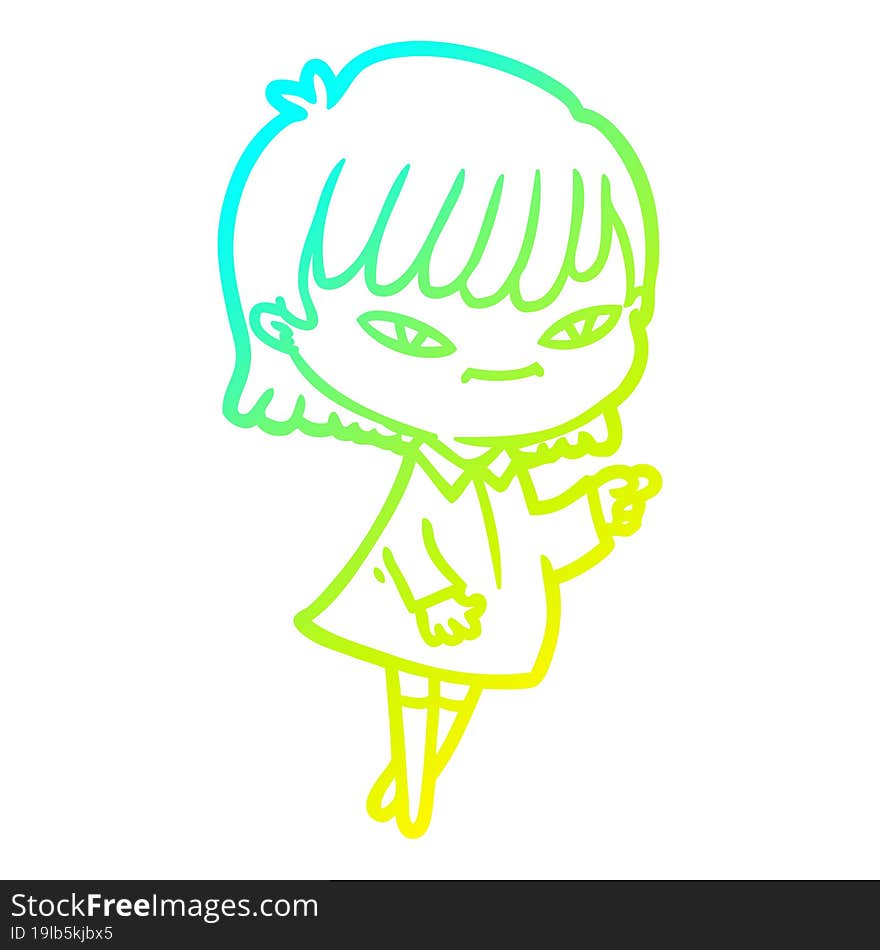 cold gradient line drawing cartoon pointing woman