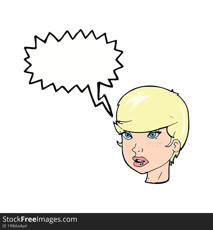 cartoon pretty female face with speech bubble