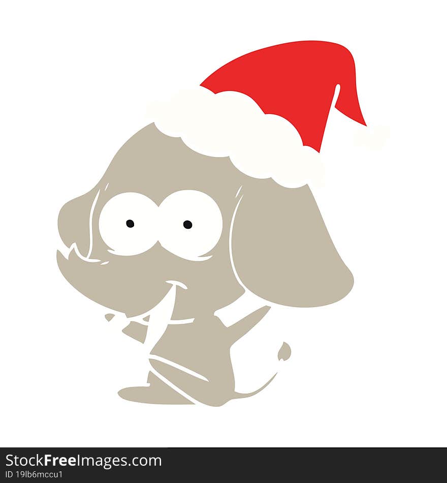 happy hand drawn flat color illustration of a elephant wearing santa hat. happy hand drawn flat color illustration of a elephant wearing santa hat