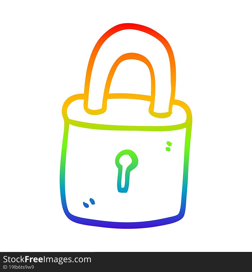 rainbow gradient line drawing of a cartoon locked padlock