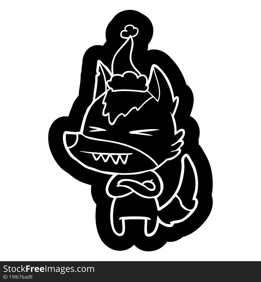 angry wolf cartoon icon of a wearing santa hat