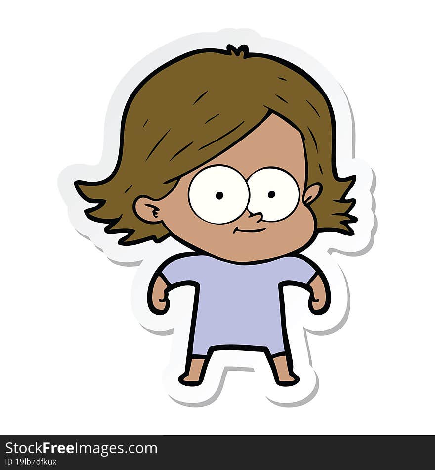 Sticker Of A Happy Cartoon Girl