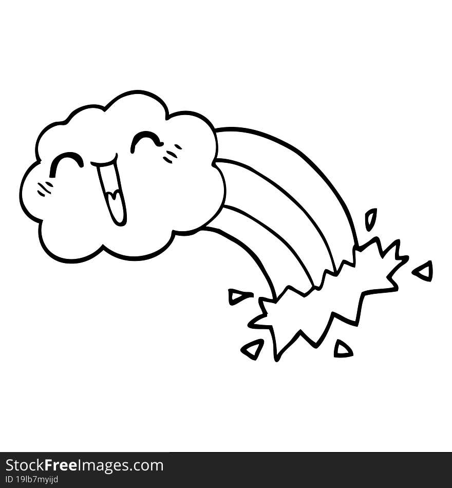 line drawing cartoon happy cloud and rainbow